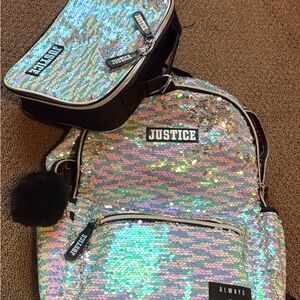Justice Holographic Sequin Backpack and Lunch Bag